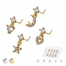 8PCS OF ASSORTED CZ DANGLE 316L SURGICAL STEEL L-SHAPE NOSE STUD BOX